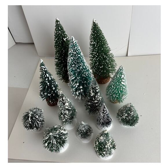 Dept. 56 Christmas Tree Village 12 Bottle Brush Snow Frosted Various Sizes - Picture 2 of 10
